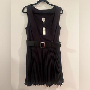 NWT Maeve Sleeveless Black Pleated Midi Dress with Belt - Large - Anthropologie